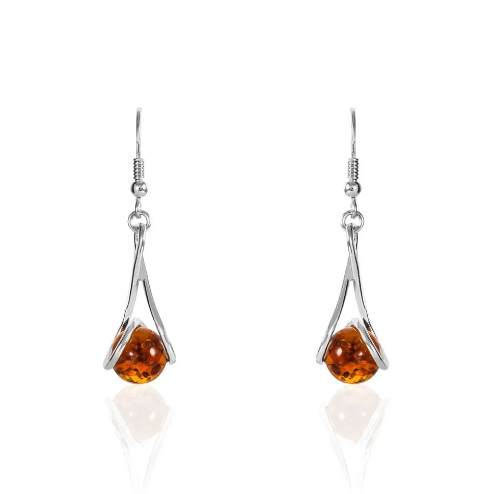 Boucles D'oreilles Pendantes Argent Blanc Simona Ambre