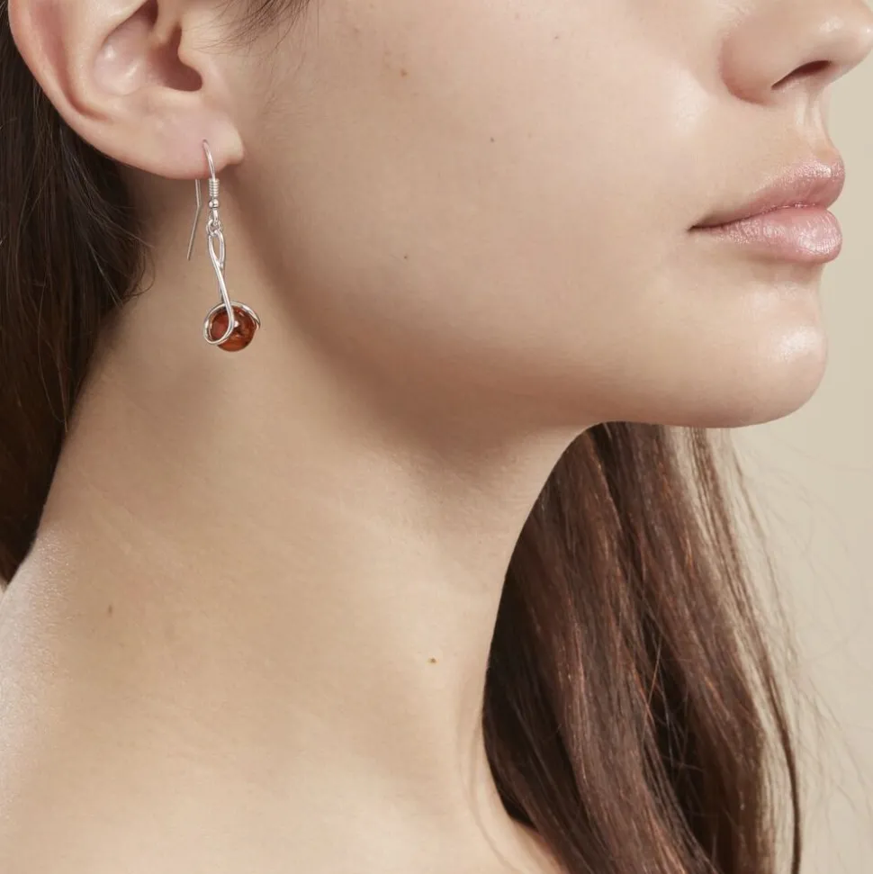 Boucles D'oreilles Pendantes Argent Blanc Simona Ambre