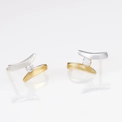 Boucles D'oreilles Pendantes Ascagne Or Bicolore Oxyde De Zirconium