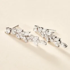 Boucles D'oreilles Pendantes Argent Blanc Precieux Flocon Oxyde