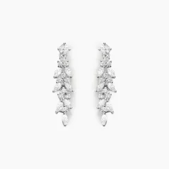 Boucles D'oreilles Pendantes Argent Blanc Precieux Flocon Oxyde