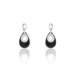 Boucles D'oreilles Pendantes Héléane Argent Blanc Céramique Et Oxyde