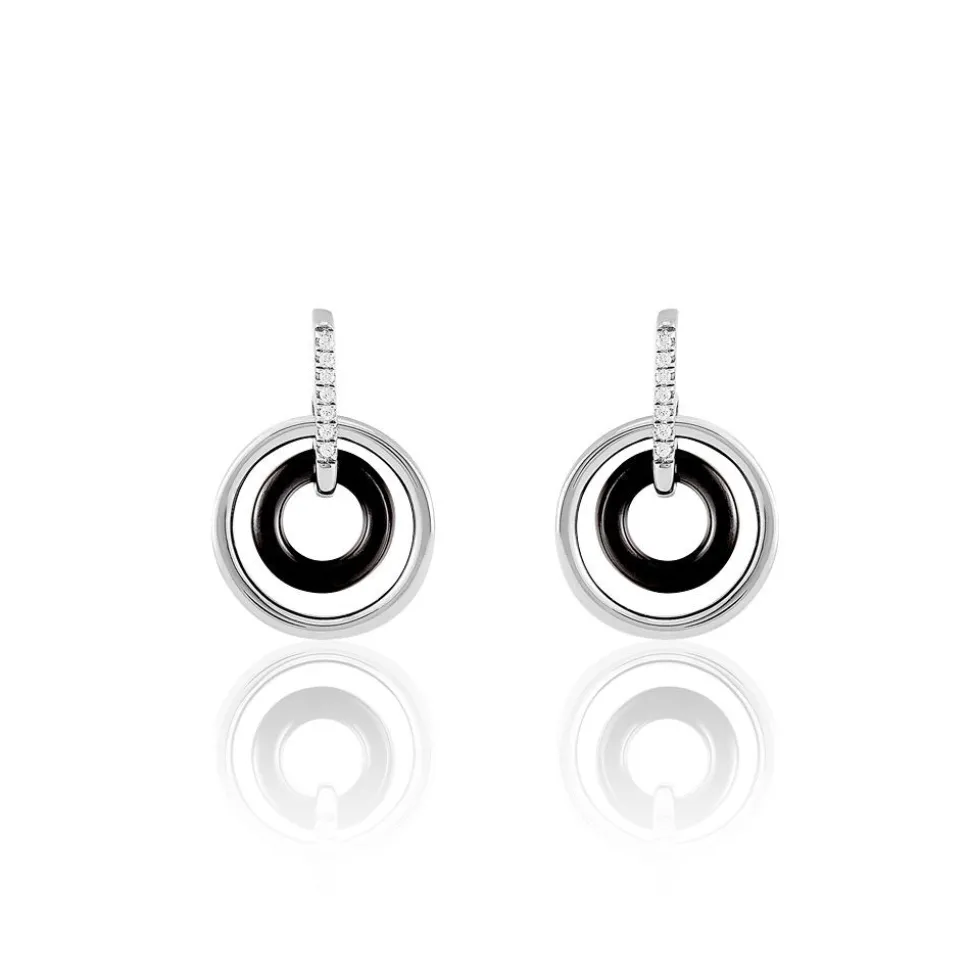Boucles D'oreilles Pendantes Ina Argent Blanc Céramique Et Oxyde