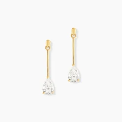 Boucles D'oreilles Pendantes Goutte Or Jaune Oxyde De Zirconium