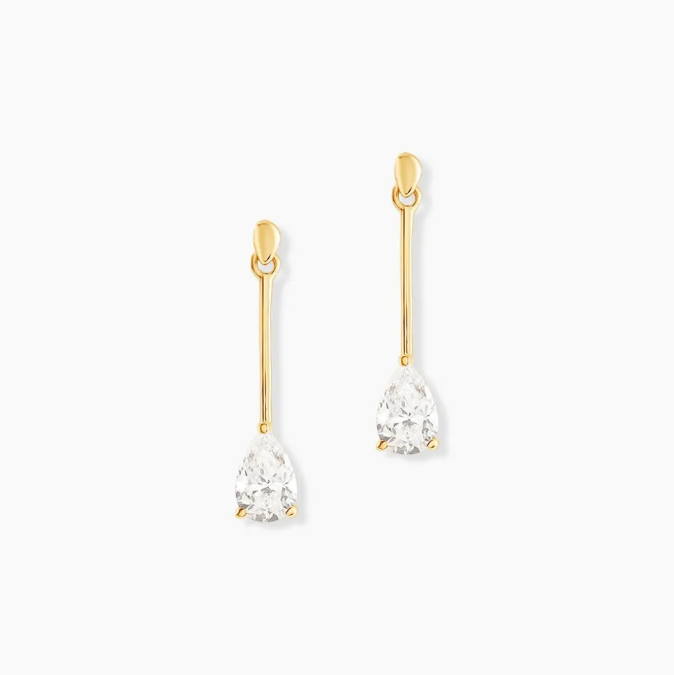 Boucles D'oreilles Pendantes Goutte Or Jaune Oxyde De Zirconium