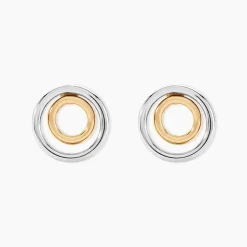 Boucles D'oreilles Pendantes Berangere Double Cercles Or Bicolore