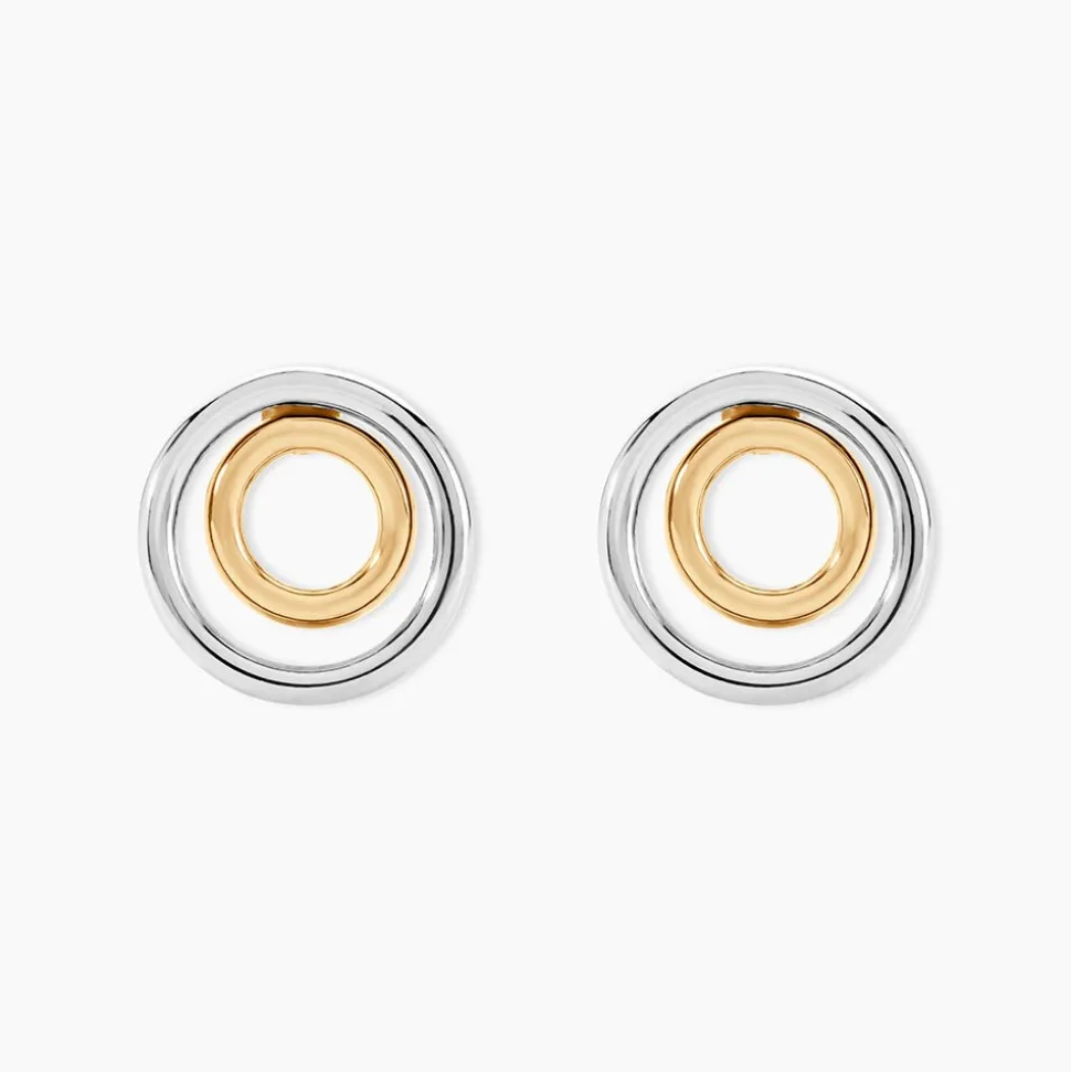 Boucles D'oreilles Pendantes Berangere Double Cercles Or Bicolore