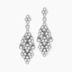 Boucles D'oreilles Pendantes Petales Argent Blanc Oxyde De Zirconium