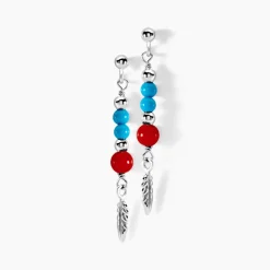 Boucles D'oreilles Pendantes Behati Argent Blanc Corail Turquoise