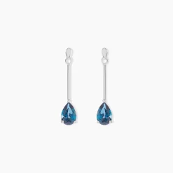 Boucles D'oreilles Pendantes Goutte Or Blanc Topaze Bleu London