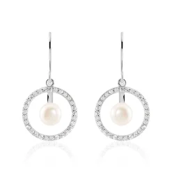 Boucles D'oreilles Pendantes Ellea Argent Perle De Culture Et Oxyde