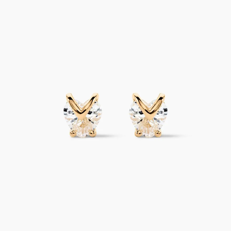 Boucles D'oreilles Puces Abelinia Plaqué Or Jaune Oxyde De Zirconium