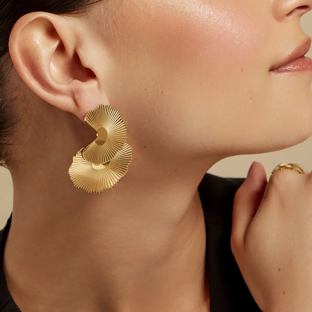 Marc Orian Boucles D'Oreilles Fleur|Boucles D'Oreilles Acier Inoxydable > Boucles D'oreilles Puces Acier Jaune