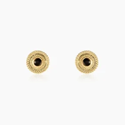 Boucles D'oreilles Puces Aghavni Plaque Or Jaune Agate
