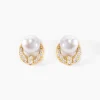 Boucles D'oreilles Puces Aloys Or Jaune Perle De Culture