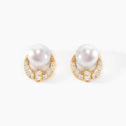 Boucles D'oreilles Puces Aloys Or Jaune Perle De Culture
