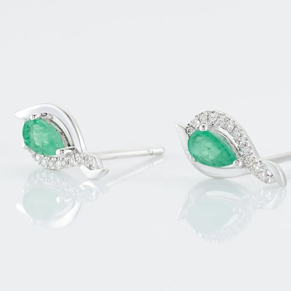 Marc Orian Bijoux Or|Anniversaire De Mariage > Boucles D'oreilles Puces Angelika Or Blanc Emeraude Et Diamant