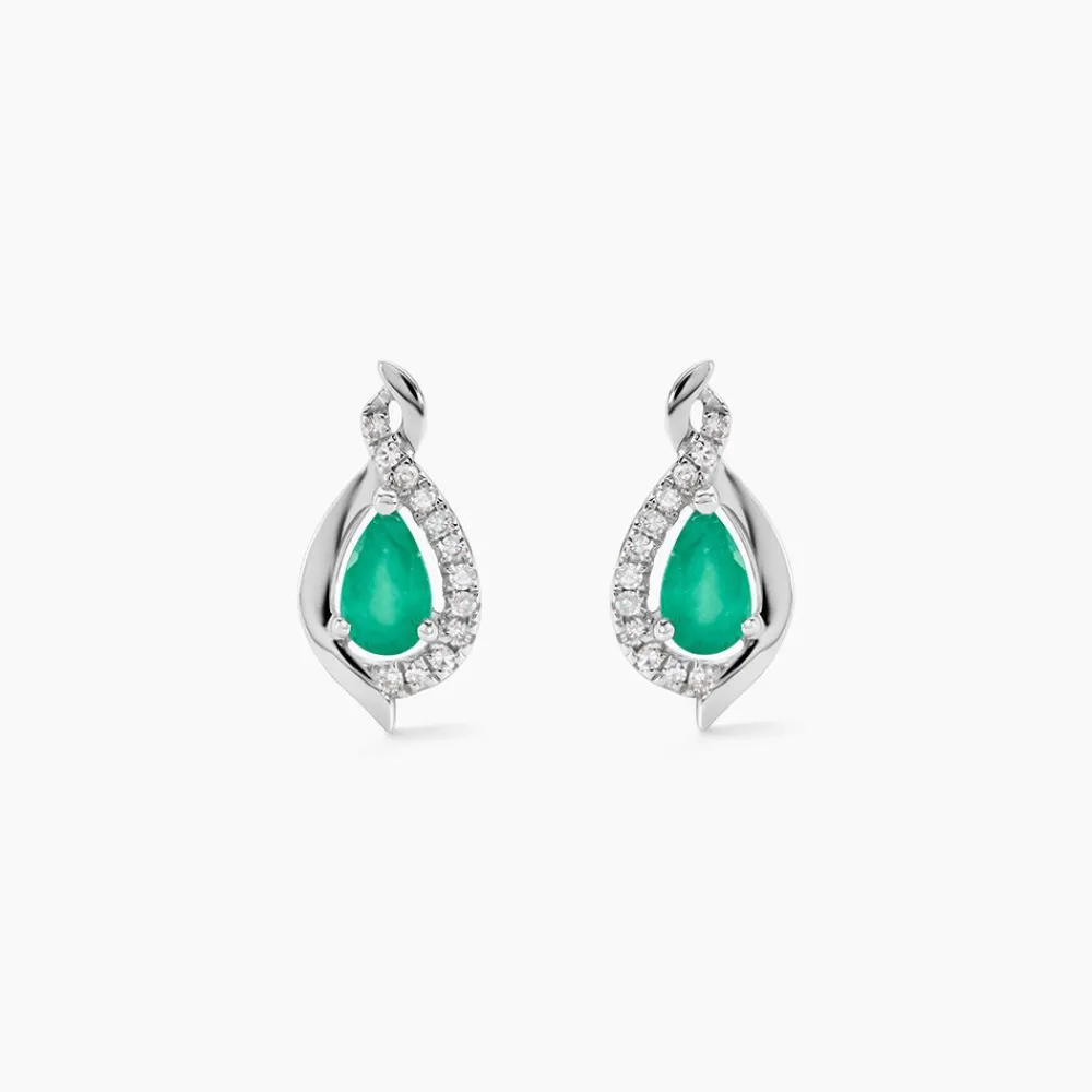 Marc Orian Bijoux Or|Anniversaire De Mariage > Boucles D'oreilles Puces Angelika Or Blanc Emeraude Et Diamant