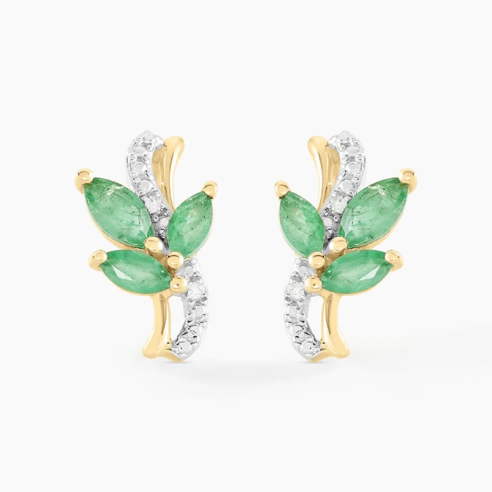 Marc Orian Cadeaux Mariage|Bijoux Émeraude > Boucles D'oreilles Puces Angie Or Jaune Emeraude Diamant or jaune émeraude