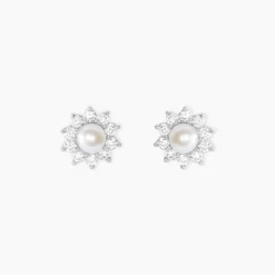 Marc Orian Bijoux Perles|Boucles D'Oreilles Fleur > Boucles D'oreilles Puces Argent Blanc Cheri Perle De Culture Oxydes