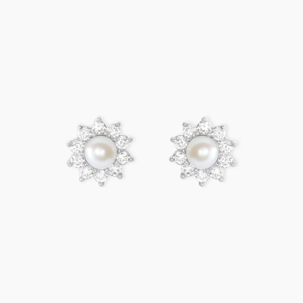 Marc Orian Bijoux Perles|Boucles D'Oreilles Fleur > Boucles D'oreilles Puces Argent Blanc Cheri Perle De Culture Oxydes