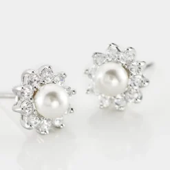Marc Orian Bijoux Perles|Boucles D'Oreilles Fleur > Boucles D'oreilles Puces Argent Blanc Cheri Perle De Culture Oxydes