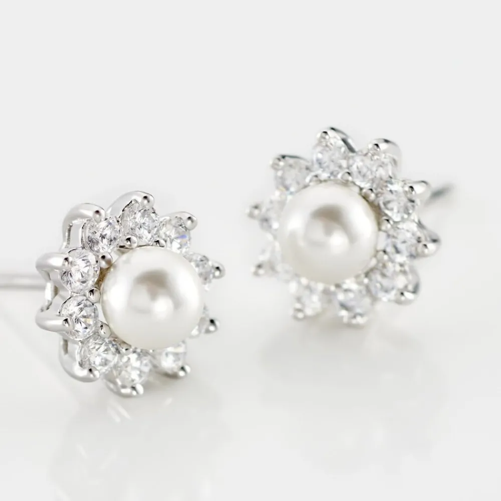Marc Orian Bijoux Perles|Boucles D'Oreilles Fleur > Boucles D'oreilles Puces Argent Blanc Cheri Perle De Culture Oxydes
