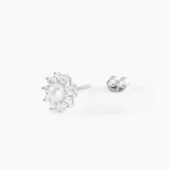 Marc Orian Bijoux Perles|Boucles D'Oreilles Fleur > Boucles D'oreilles Puces Argent Blanc Cheri Perle De Culture Oxydes