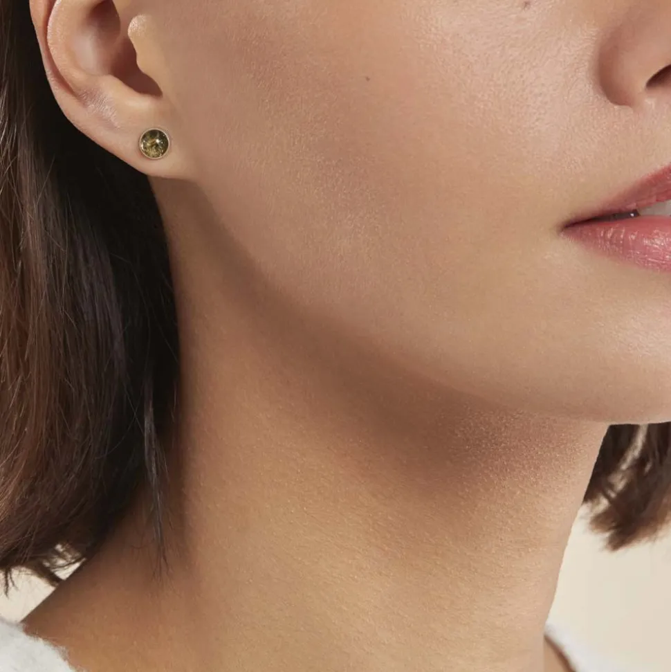 Boucles D'oreilles Puces Argent Blanc Acacia Ambre