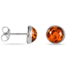 Boucles D'oreilles Puces Argent Blanc Acacia Ambre