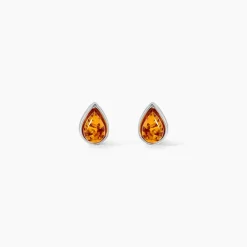 Boucles D'oreilles Puces Argent Blanc Junie Ambre