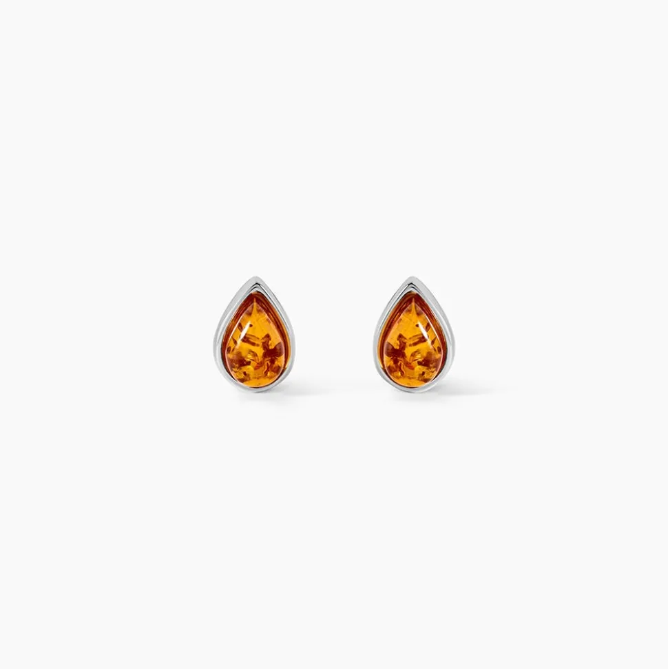 Boucles D'oreilles Puces Argent Blanc Junie Ambre