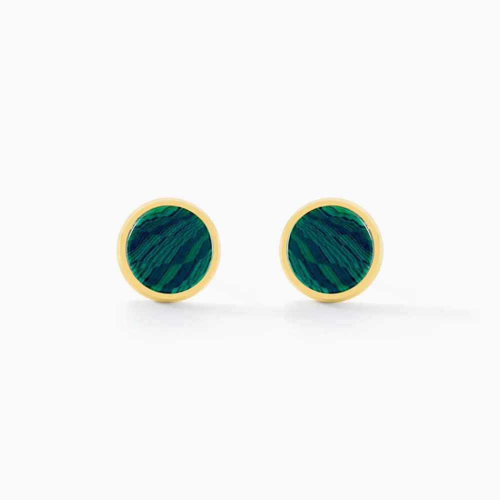 Marc Orian Boucles D'Oreilles Acier Inoxydable|Bijoux Acier Inoxydable > Boucles D'oreilles Puces Athena Acier Doré Malachite