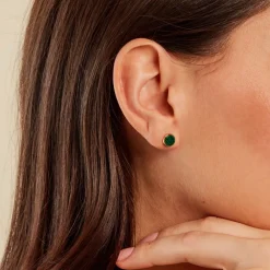 Marc Orian Boucles D'Oreilles Acier Inoxydable|Bijoux Acier Inoxydable > Boucles D'oreilles Puces Athena Acier Doré Malachite