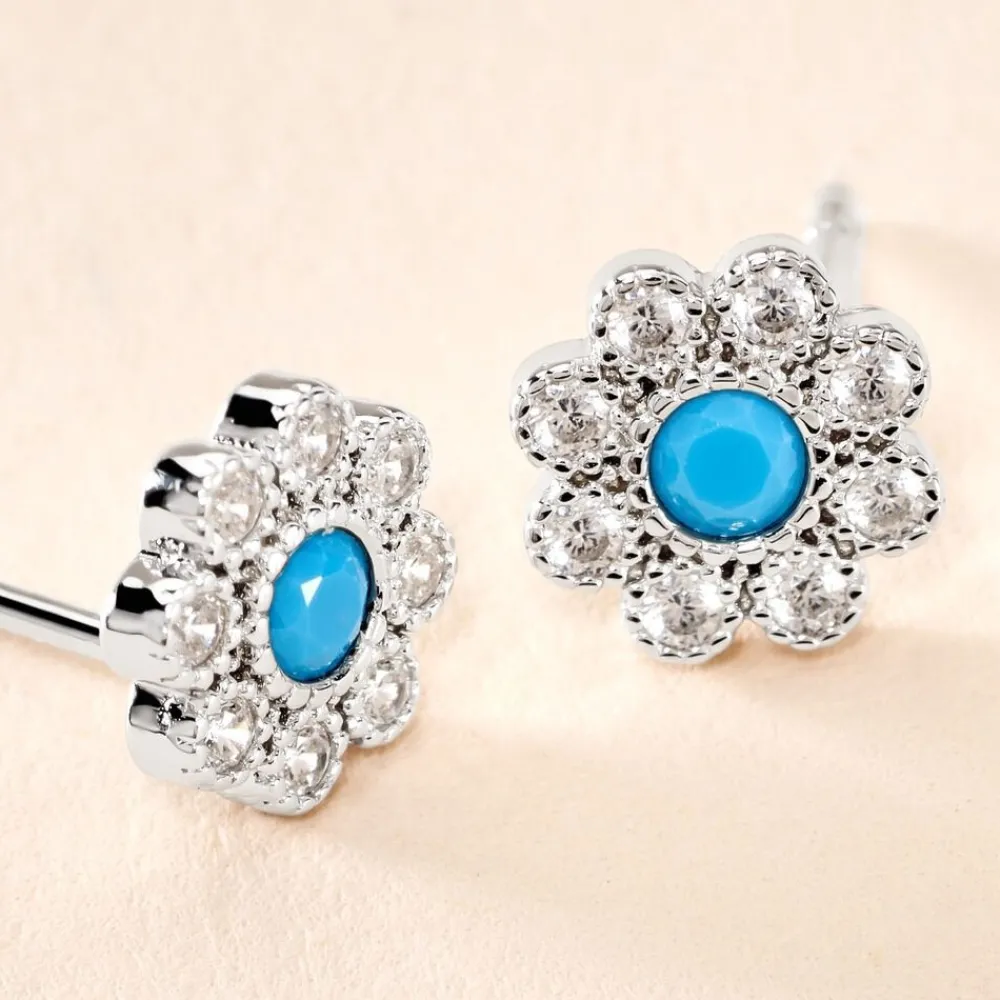 Marc Orian Boucles D'Oreilles Fleur|Boucles D'Oreilles Argent > Boucles D'oreilles Puces Aurel Argent Blanc Turquoise Oxyde