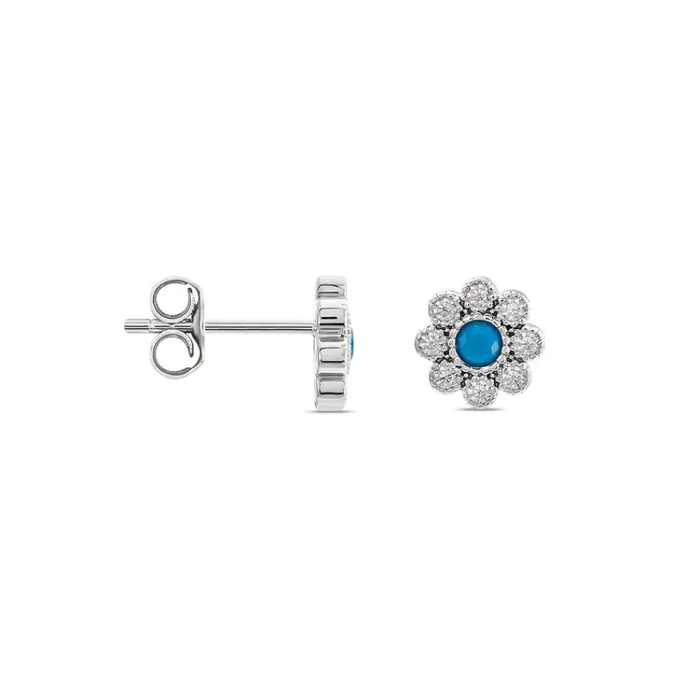 Marc Orian Boucles D'Oreilles Fleur|Boucles D'Oreilles Argent > Boucles D'oreilles Puces Aurel Argent Blanc Turquoise Oxyde