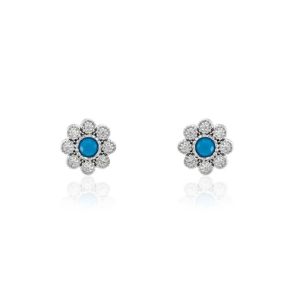 Marc Orian Boucles D'Oreilles Fleur|Boucles D'Oreilles Argent > Boucles D'oreilles Puces Aurel Argent Blanc Turquoise Oxyde