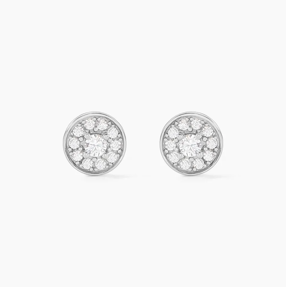Boucles D'oreilles Puces Auxana Argent Blanc Oxyde De Zirconium