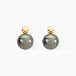 Boucles D'oreilles Puces Baroque Or Jaune Perle De Culture De Tahiti