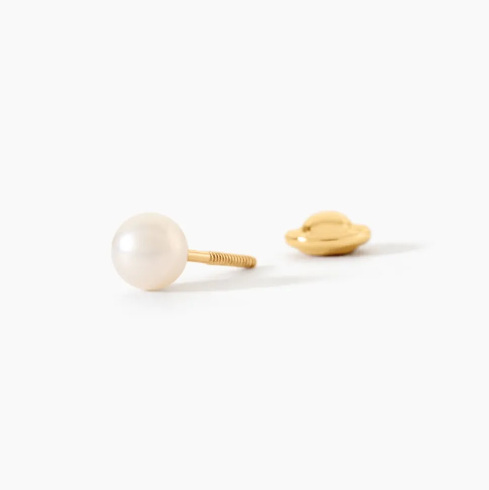 Boucles D'Oreilles Puces Bianca Or Jaune Perle De Culture