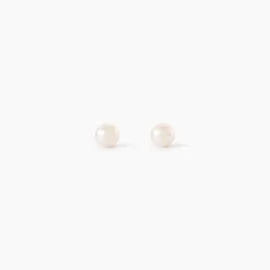 Boucles D'Oreilles Puces Bianca Or Jaune Perle De Culture