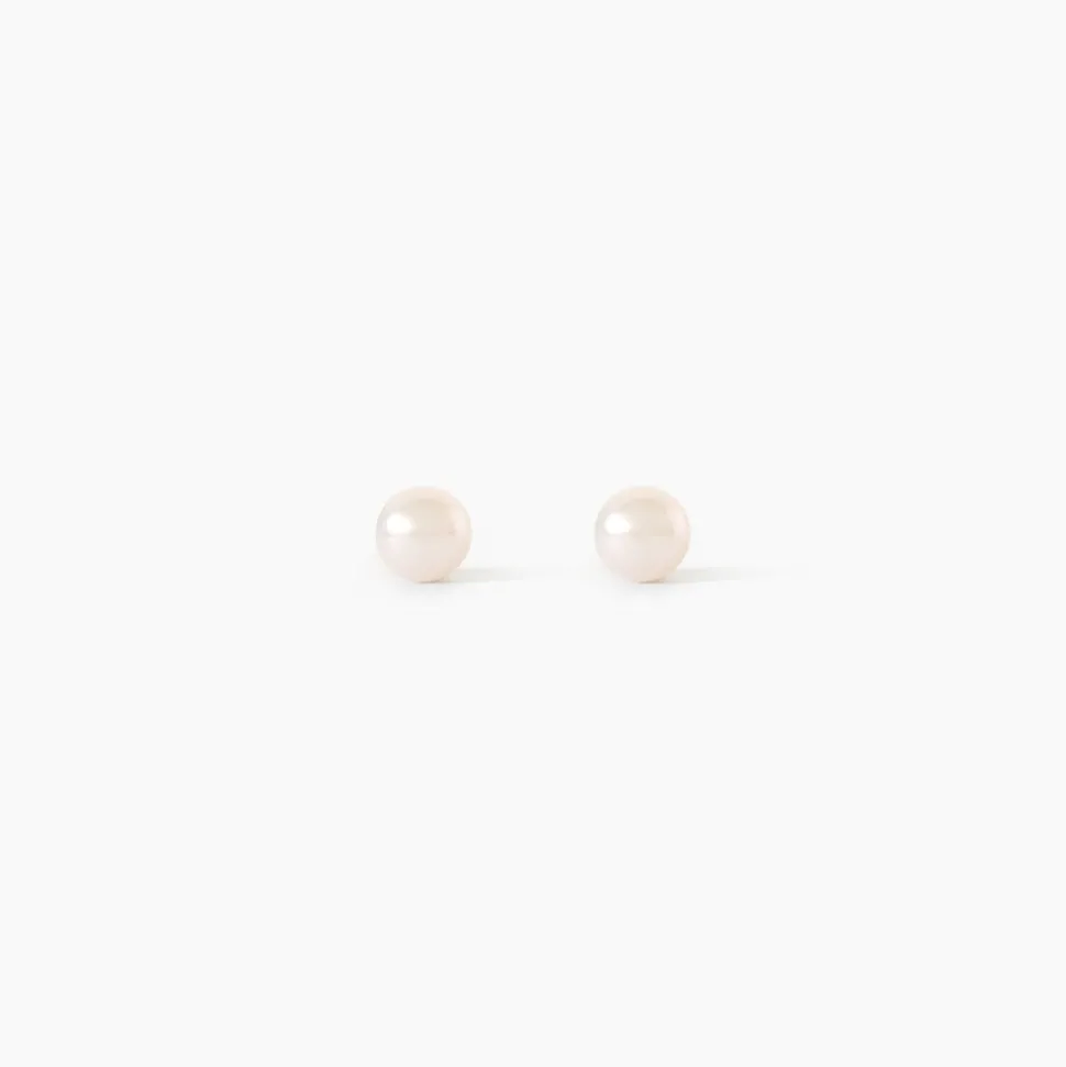 Boucles D'Oreilles Puces Bianca Or Jaune Perle De Culture