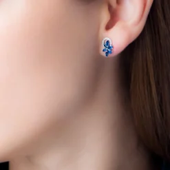 Marc Orian Cadeaux Mariage|Boucles D'Oreilles Fleur > Boucles D'oreilles Puces Bouquet Or Blanc Saphir Et Diamant