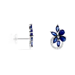 Marc Orian Cadeaux Mariage|Boucles D'Oreilles Fleur > Boucles D'oreilles Puces Bouquet Or Blanc Saphir Et Diamant