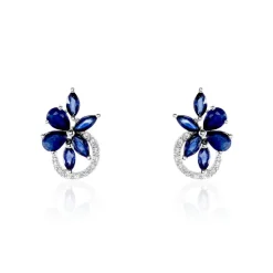 Marc Orian Cadeaux Mariage|Boucles D'Oreilles Fleur > Boucles D'oreilles Puces Bouquet Or Blanc Saphir Et Diamant