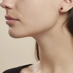 Boucles D'oreilles Puces Brunhild Argent Blanc Ambre