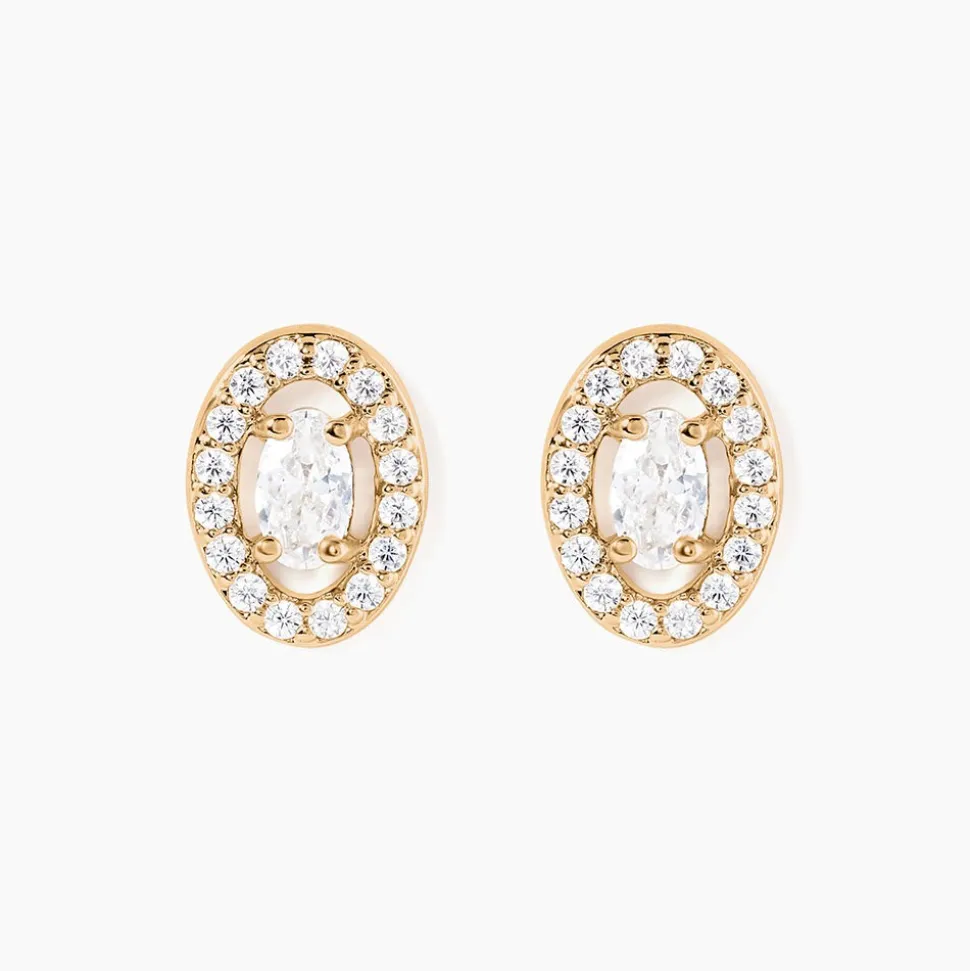 Boucles D'oreilles Puces Classical Plaqué Or Jaune Oxyde De Zirconium