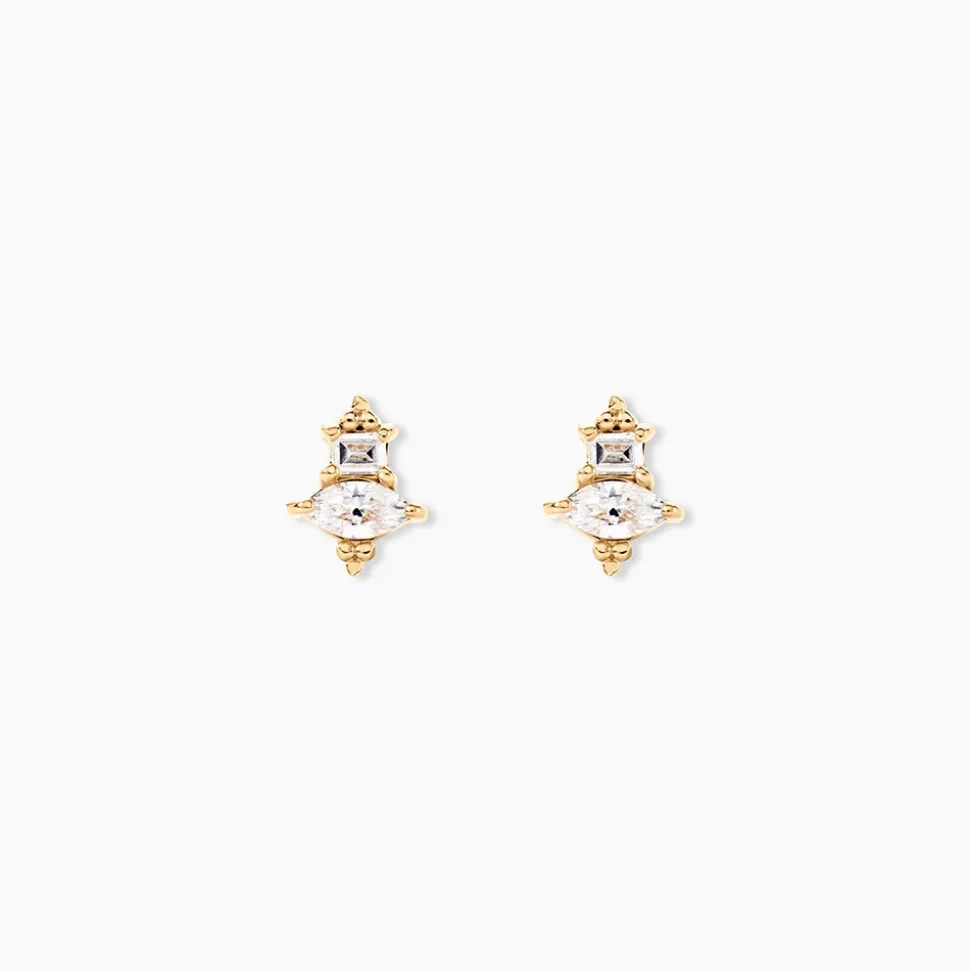 Boucles D'oreilles Puces éclat Perlé Plaqué Or Oxyde De Zirconium