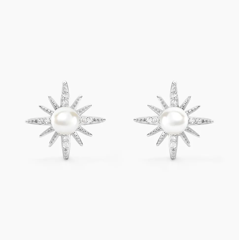 Boucles D'oreilles Puces Clementia Argent Blanc Perle De Culture Oxyde