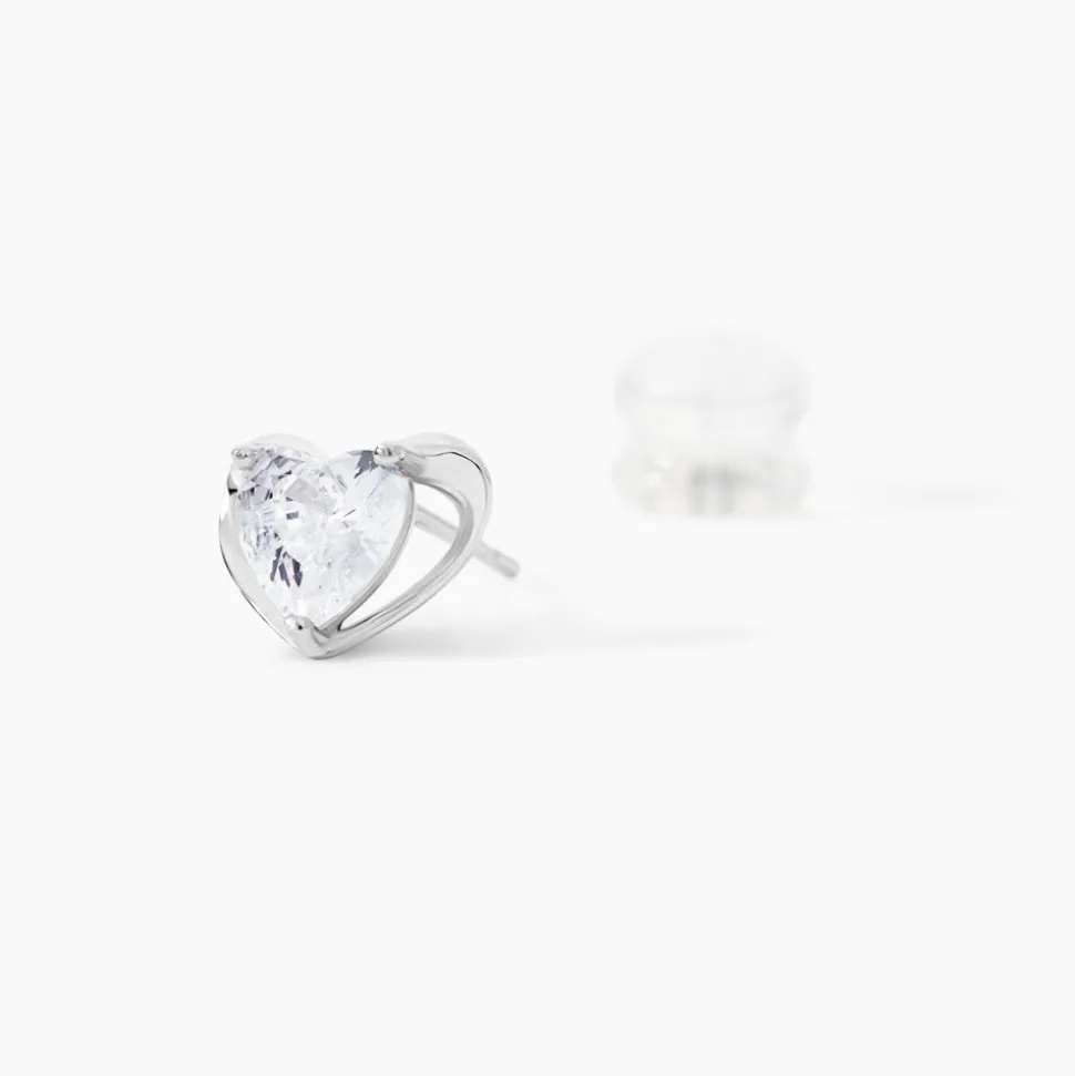 Boucles D'oreilles Puces Daria Coeur Plein Or Blanc Oxyde De Zirconium
